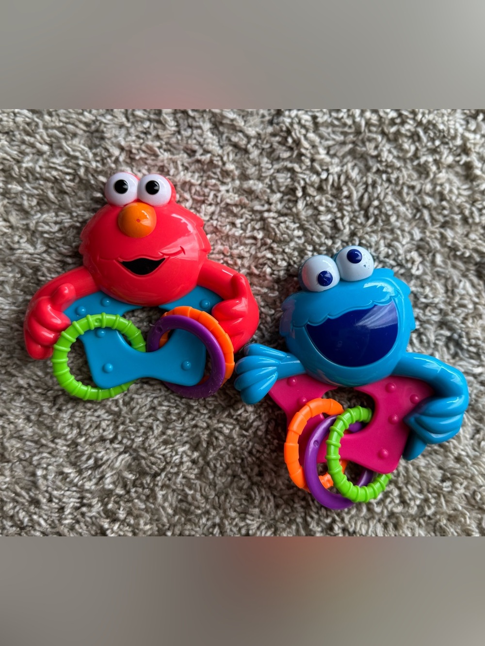 Sesame Street Elmo Cookie Monster Baby Rattle Teether Toy Set of 2